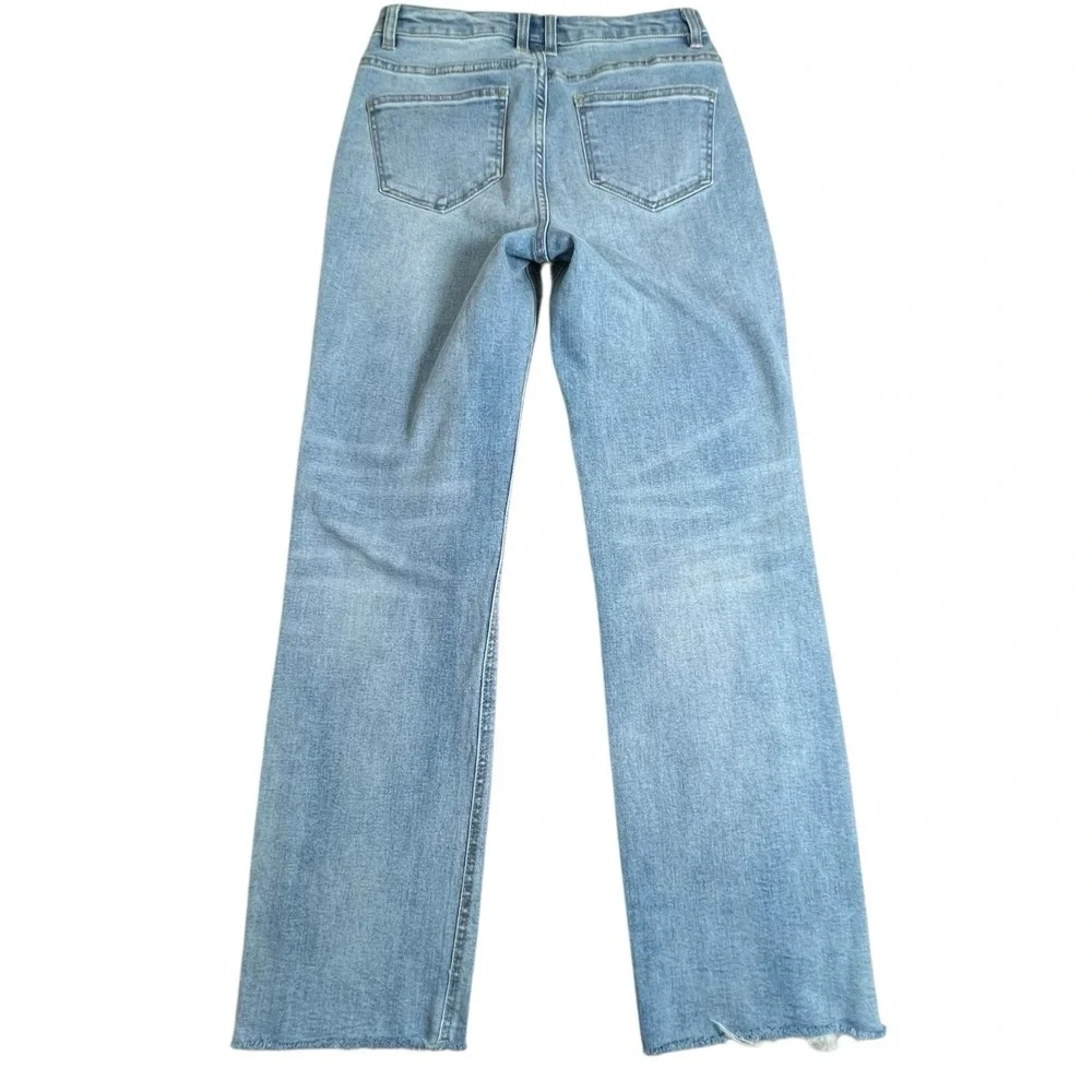 Oat New York Womens 25 Relaxed Straight Leg Light Wash Mid Rise Fringe Hem Jeans